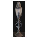 Old Etched Glass and Metal Lamp