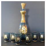 Fancy Drink Set, Hand Painted and Gold Overlay