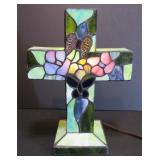 Leaded and Stained Glass Cross Lamp