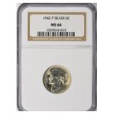 1942-P Jefferson Nickel Type 2 NGC MS-66 SILVER