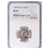 1939 Jefferson Nickel Reverse of 1940 NGC MS-65