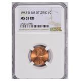 1982-D Lincoln Cent Zinc. Small Date NGC MS-65 RD
