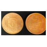 TWO (2) One Ounce Fine Copper Bullion Rounds