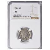 1936 Buffalo Nickel NGC F-15