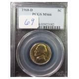 1968-D Five Cents PCGS MS66