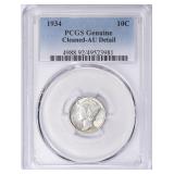 1934 Mercury Dime PCGS Genuine AU Details