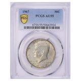 SILVER 1967 Kennedy Half Dollar PCGS AU-55