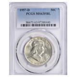 1957-D Franklin Half Dollar PCGS MS-63 FBL