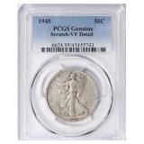 1945 Walking Liberty Half $ PCGS Genuine VF DTLS