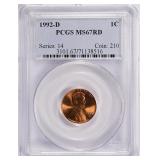1992-D Lincoln Cent PCGS MS-67 RD