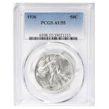 SILVER 1936 Walking Liberty Half Dollar PCGS AU-55