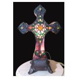 17'H Lighted Cross Lamp, Stained and Leaded Glass