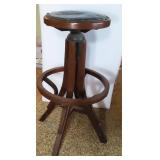 Shop Keepers Stool, Leather Seat, Oak, 32'H