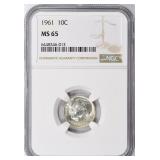 1961 Roosevelt Dime NGC MS-65