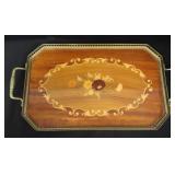 Vintage Italian Inlaid Tray with Metal Galley and