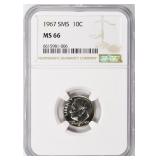 1967 Roosevelt Dime SMS NGC MS-66
