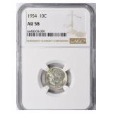 SILVER  1954 Roosevelt Dime NGC AU-58