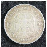 1935 SILVER Germany 3rd Reich 5 Reichsmark Church