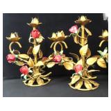 Pair of Vintage Metal Painted Candle Holders