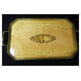 Vintage Italian Inlaid Tray with Metal Galley and