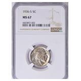 1936-S Buffalo Nickel NGC MS-67 $1500