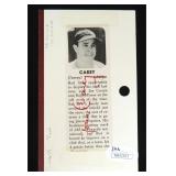 Tom Carey Signed Card JSA COA