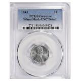 1943 Lincoln Cent PCGS Genuine Unc Details