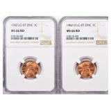 1982 & 1982-D Cents Zinc Large Date NGC MS66RD