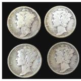 Four (4) Silver Mercury Dimes