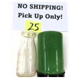 Vintage Milk Bottle and Old Metal Shaker