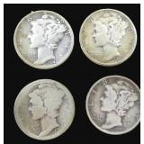 Four (4) Silver Mercury Dimes