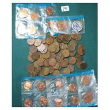 Bag of Wheat Cents and UNC Cents from Mint Sets