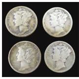 Four (4) Silver Mercury Dimes