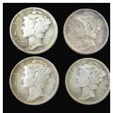 Four (4) Silver Mercury Dimes