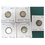 Five (5) SILVER Dimes, $28.60 Melt Value 3-17-26