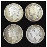 Four (4) Silver Mercury Dimes