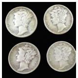 Four (4) Silver Mercury Dimes