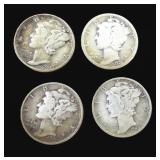 Four (4) Silver Mercury Dimes