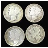 Four (4) Silver Mercury Dimes