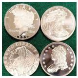 Four (4) Different Copper Bullion Rounds