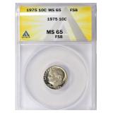 1975 Roosevelt Dime ANACS MS-65 FB