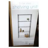 five tier steel shelving unit, 36"x14"x72"