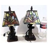 Pair of Small Leaded and Stained Glass Lamps