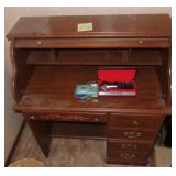 MDF Roll Top Desk with Vintage Shaver and Camera