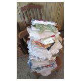 Large Quantity of Linens and Handwork & 2 Chairs