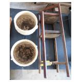 TWO (2) McCoy White Planters and Plant Stand