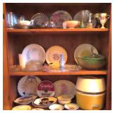 Three Shelves Full of Glassware, Decorator Plates,