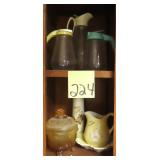 Old Syrups, Creamer, Amber Glass Footed & Covered