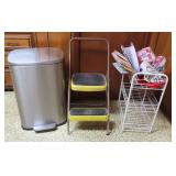 SS Trash Can, Rusty Stool & Paper Products