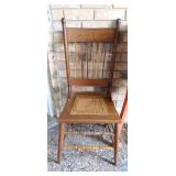 Pressed Back Cane Seat Double Stretcher Oak Chair